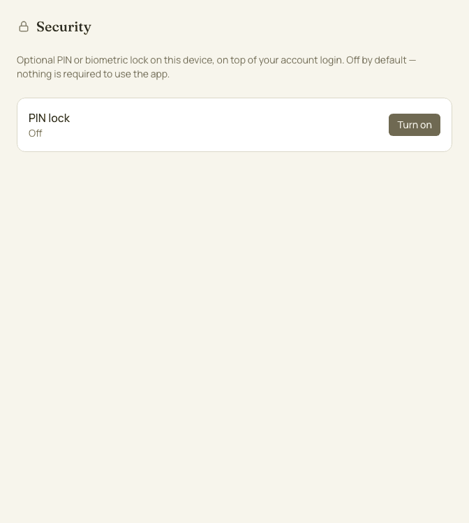PIN & biometric lock screen in PEIT